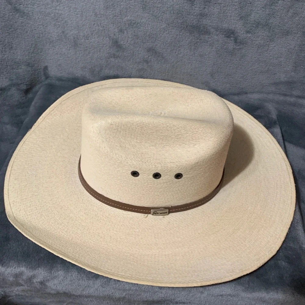 Atwood 7X Palm Leaf Straw Cowboy Hat Tan Long Oval Western 7 1/8 Made in Mexico